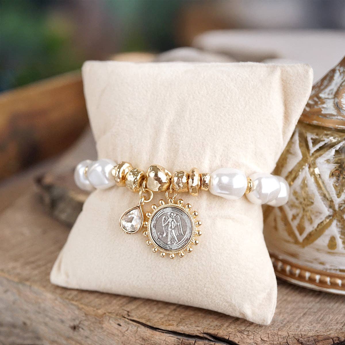 Pearl Angel Charm Stretch Bracelet – Gilded Keepsake