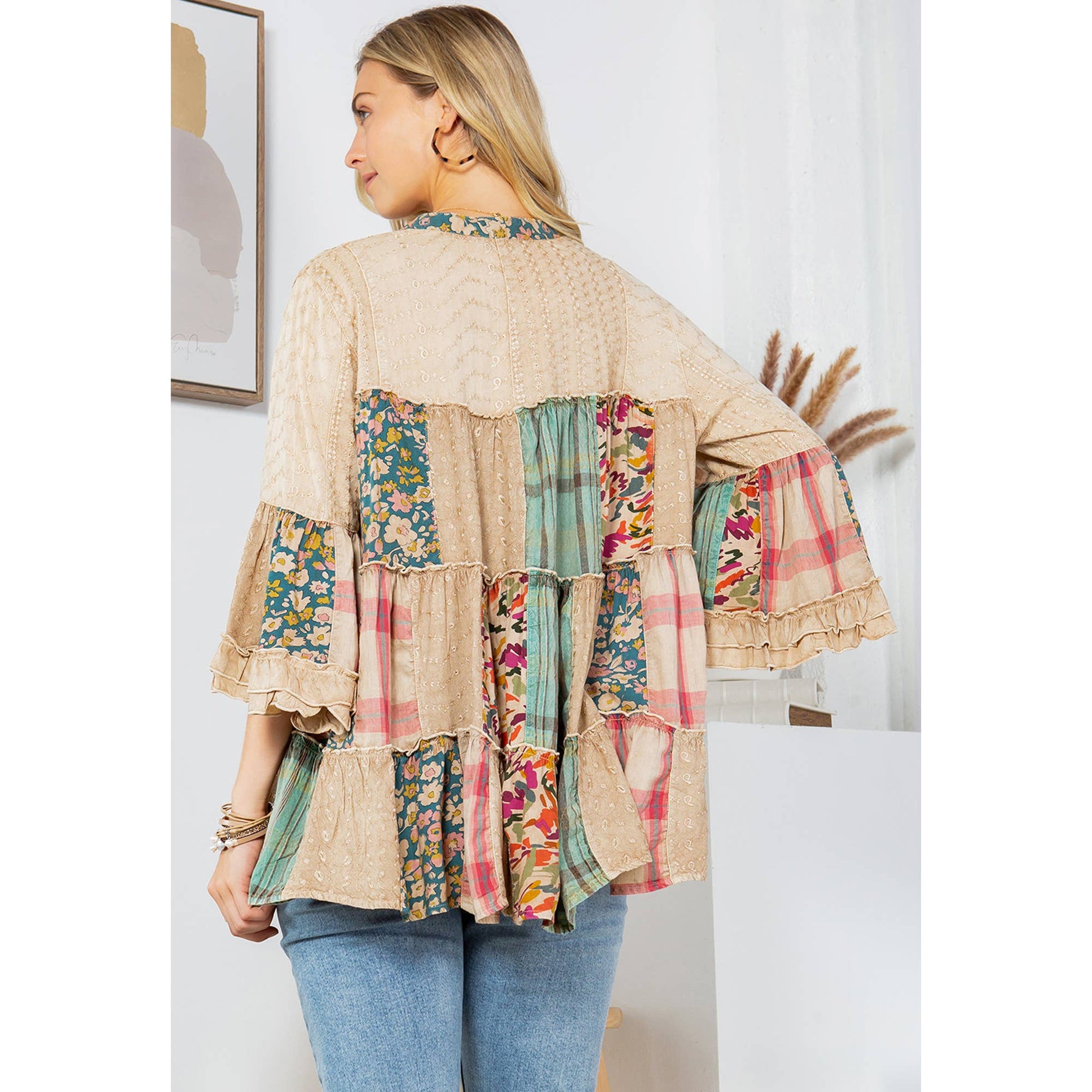 Boho Fusion Patchwork Flowy Tunic Top