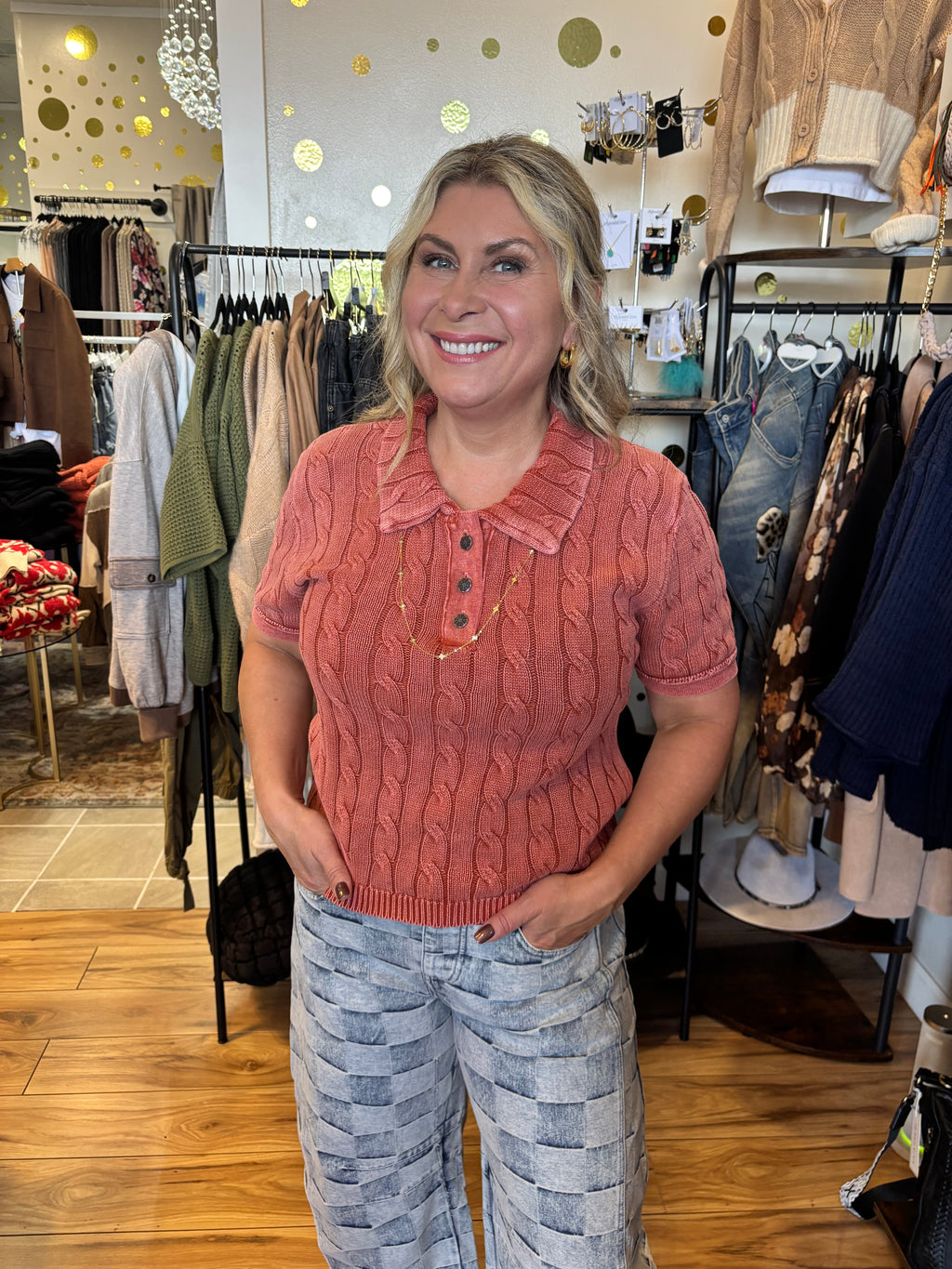 Cayce Collared Short Sleeve Sweater