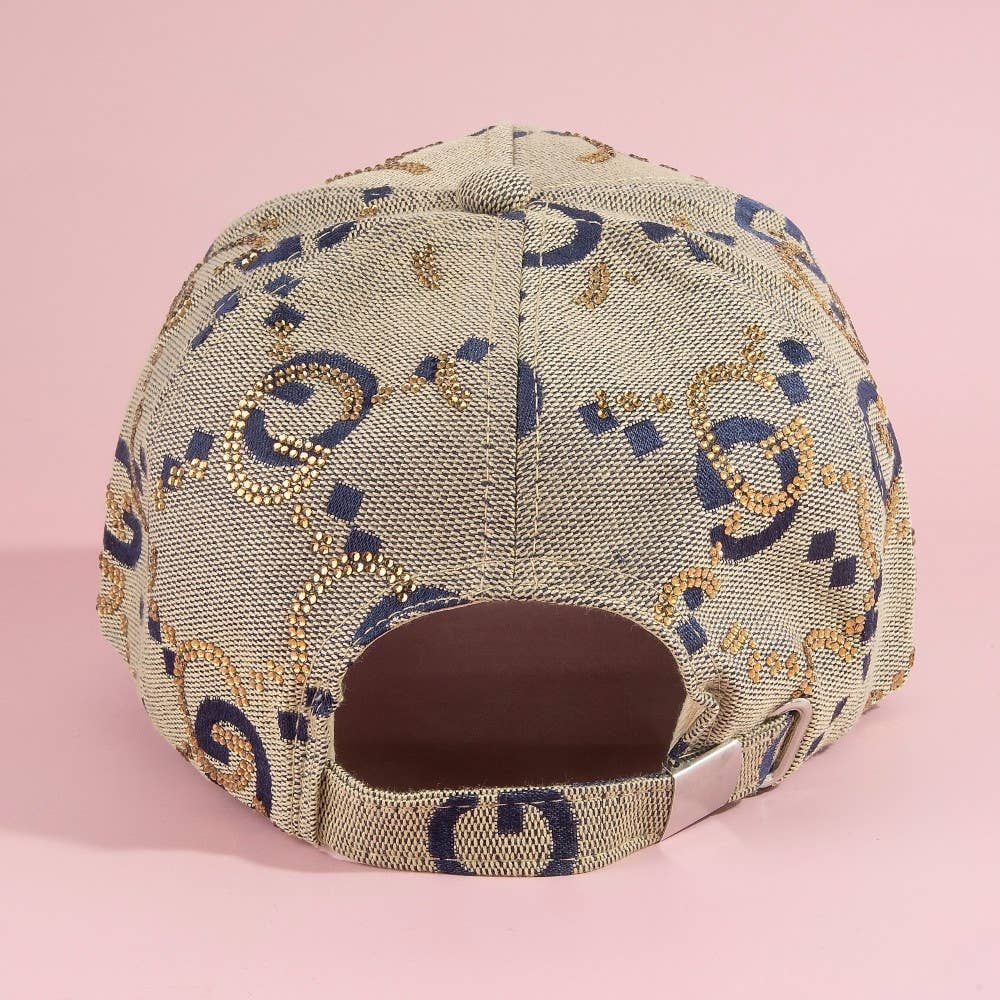 Monogram Print Gg Logo Rhinestone Baseball Cap