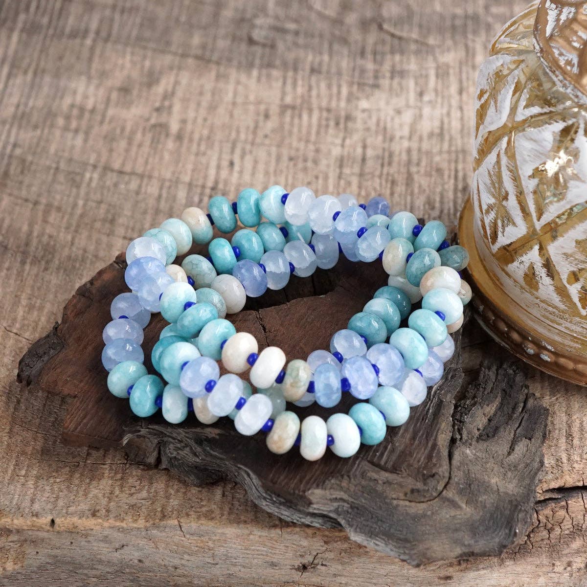 Sunlit Drift – Crackle Glass Rondelle Bracelet Set