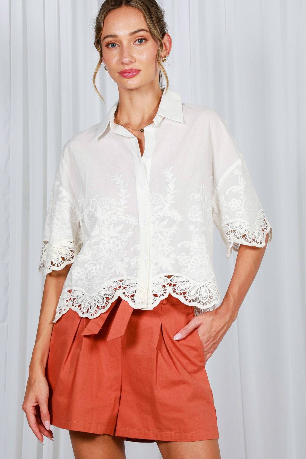 White Embroidered Blouse Top