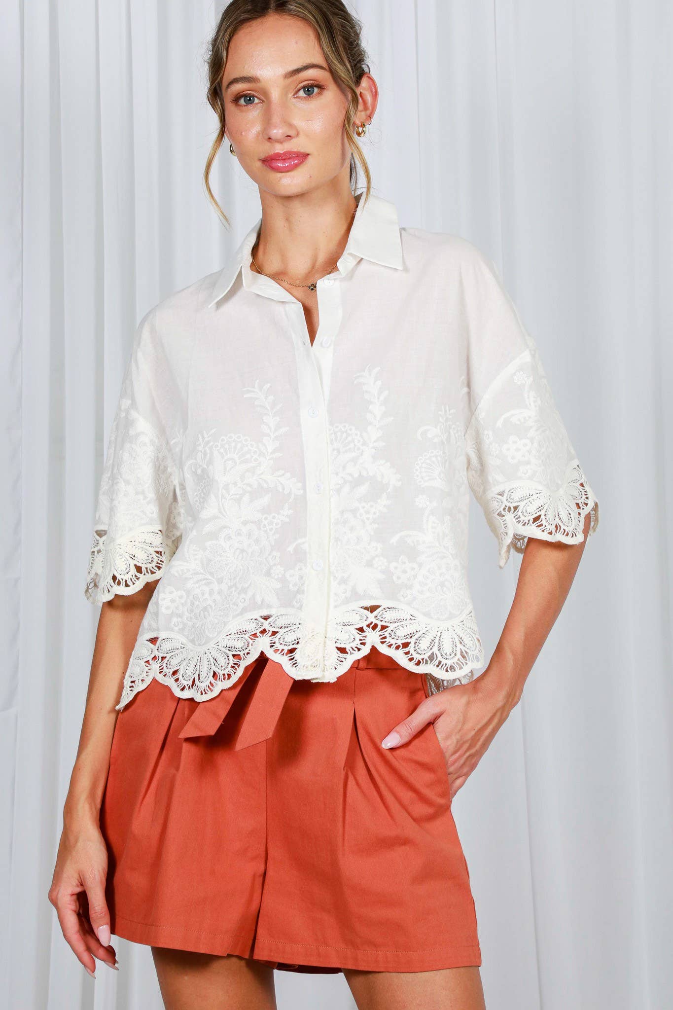 White Embroidered Blouse Top
