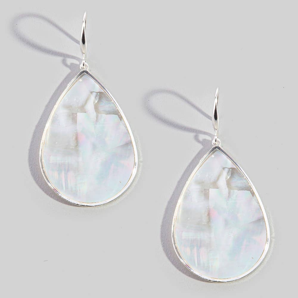 Gold Bezel Iridescent Shell Dangle Earrings