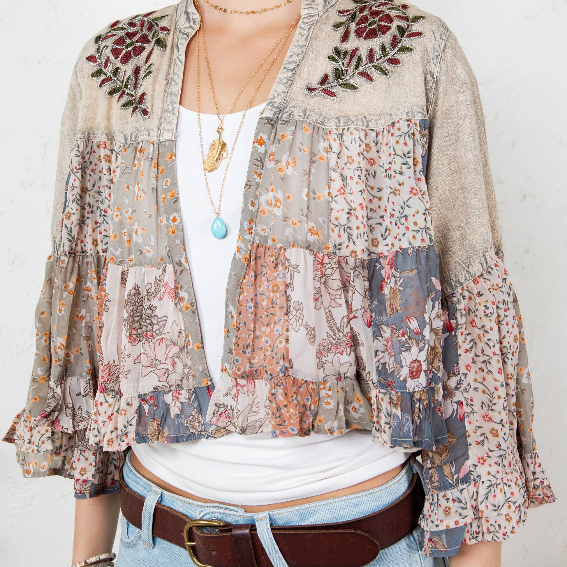 Vintage Bohemian : Tiered Patchwork Cropped Shrug