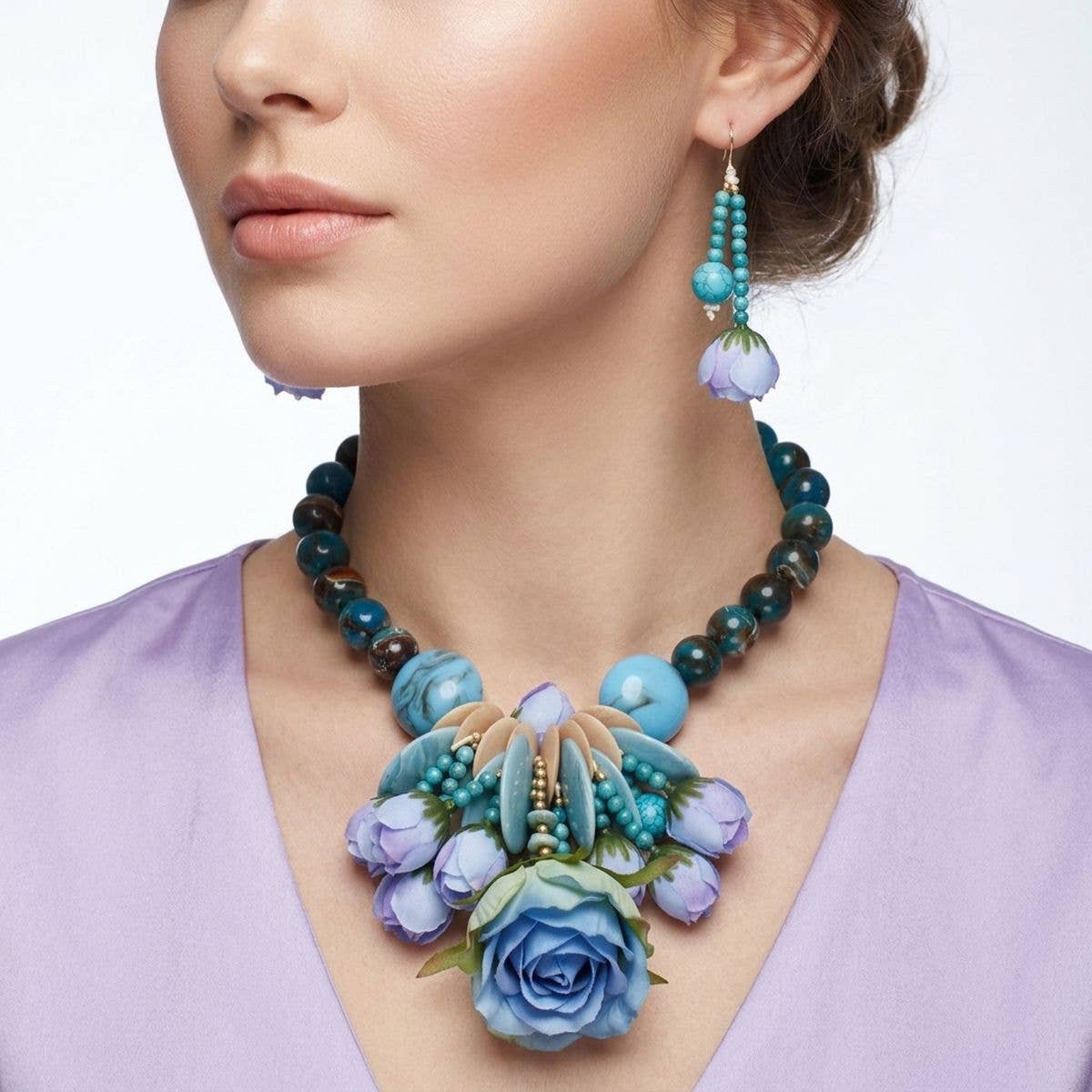 Turquoise Floral Garden Statement Bib Necklace