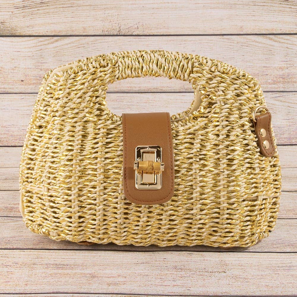 Two Tone Straw Woven Handbag