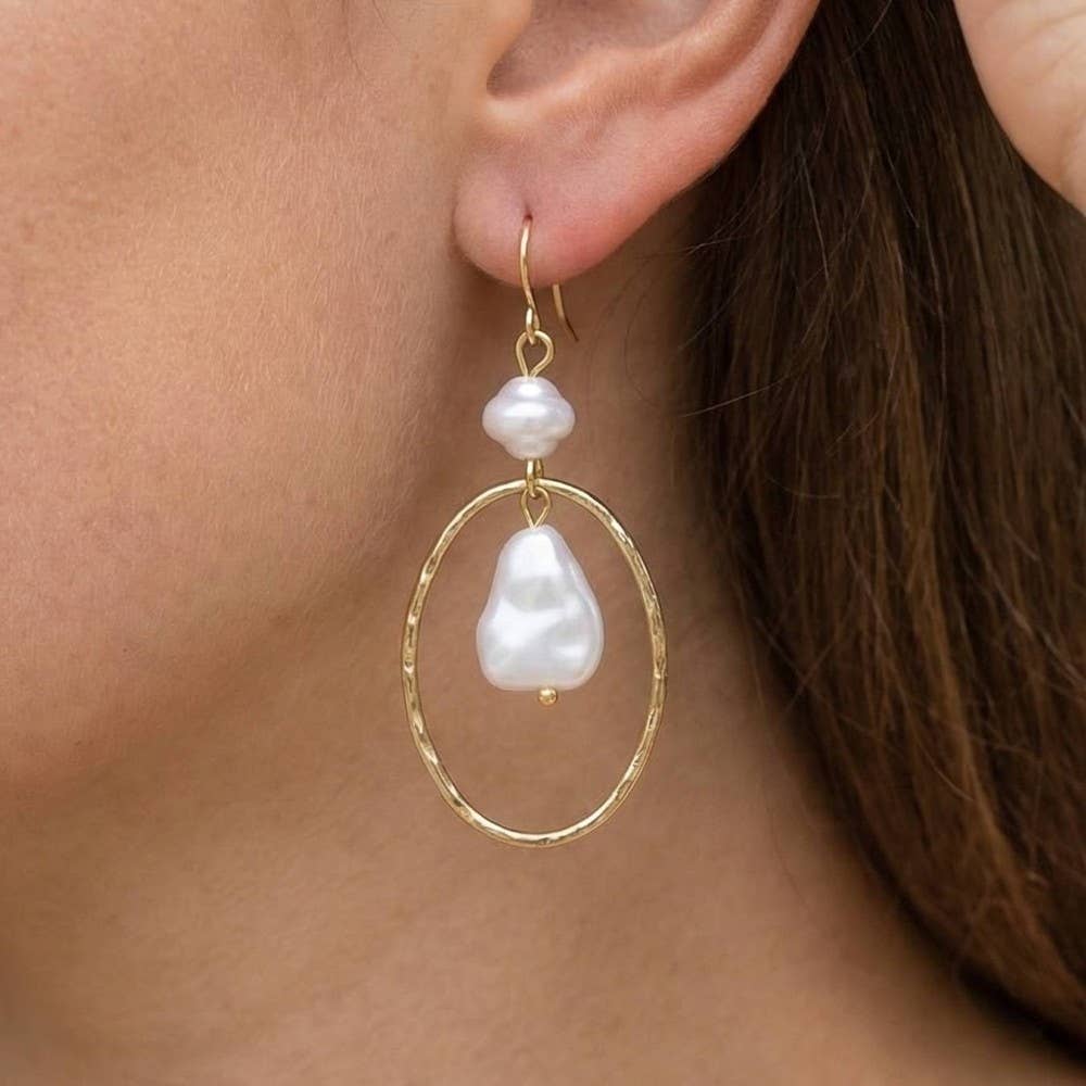 Pearl Beads Oval Dangle Earrings