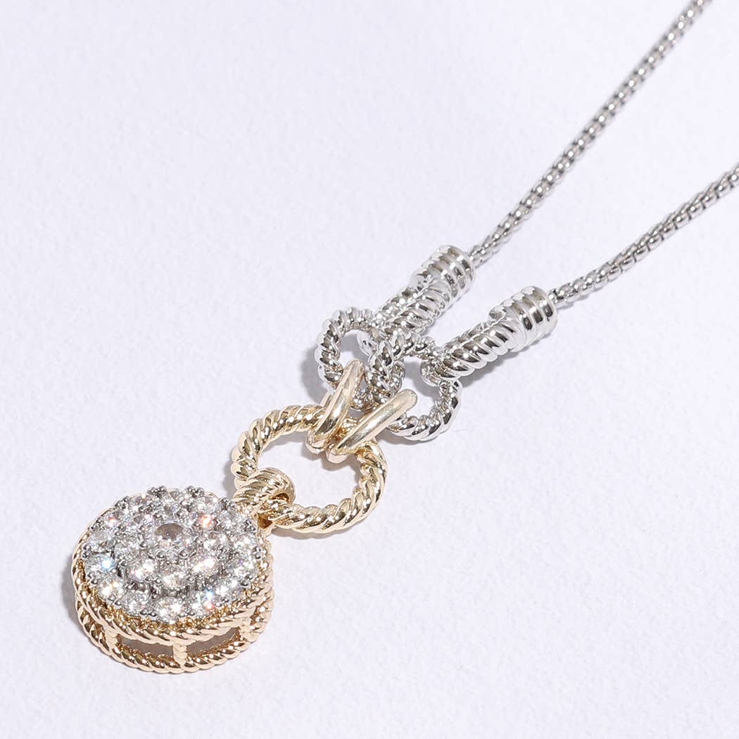 Round Pave Pendant Chain Necklace