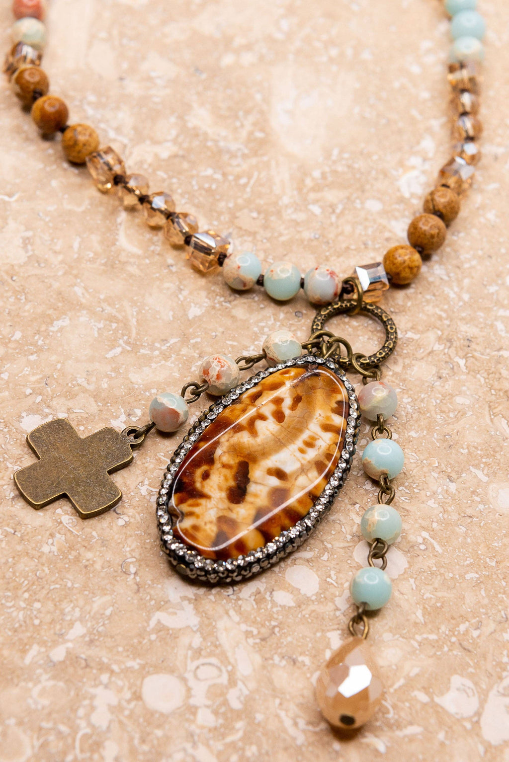 Boho Necklace in Amazonite and Jasper/Emma