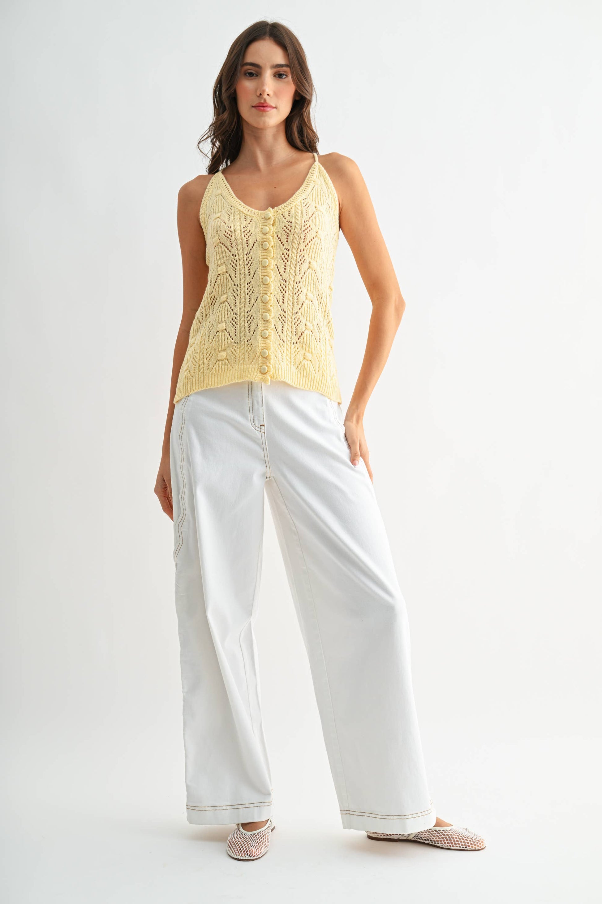 Wide-Leg Stretchy Denim Trousers