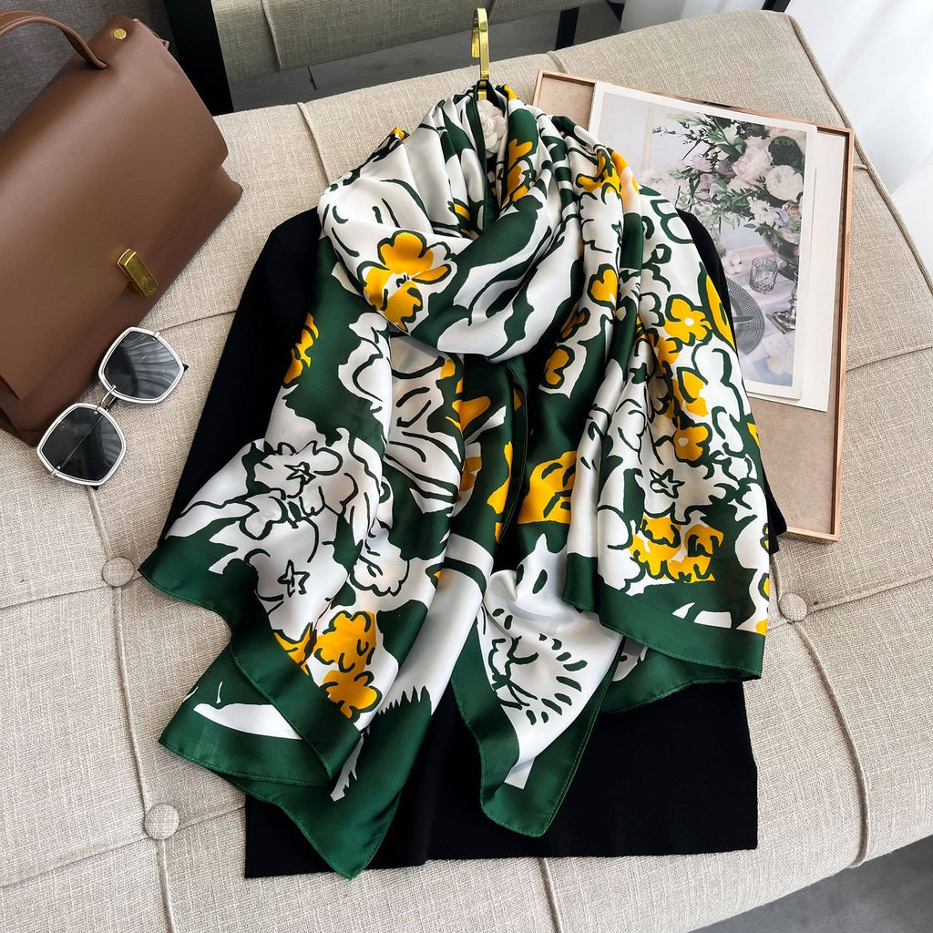 Floral Print Satin Silky Scarf