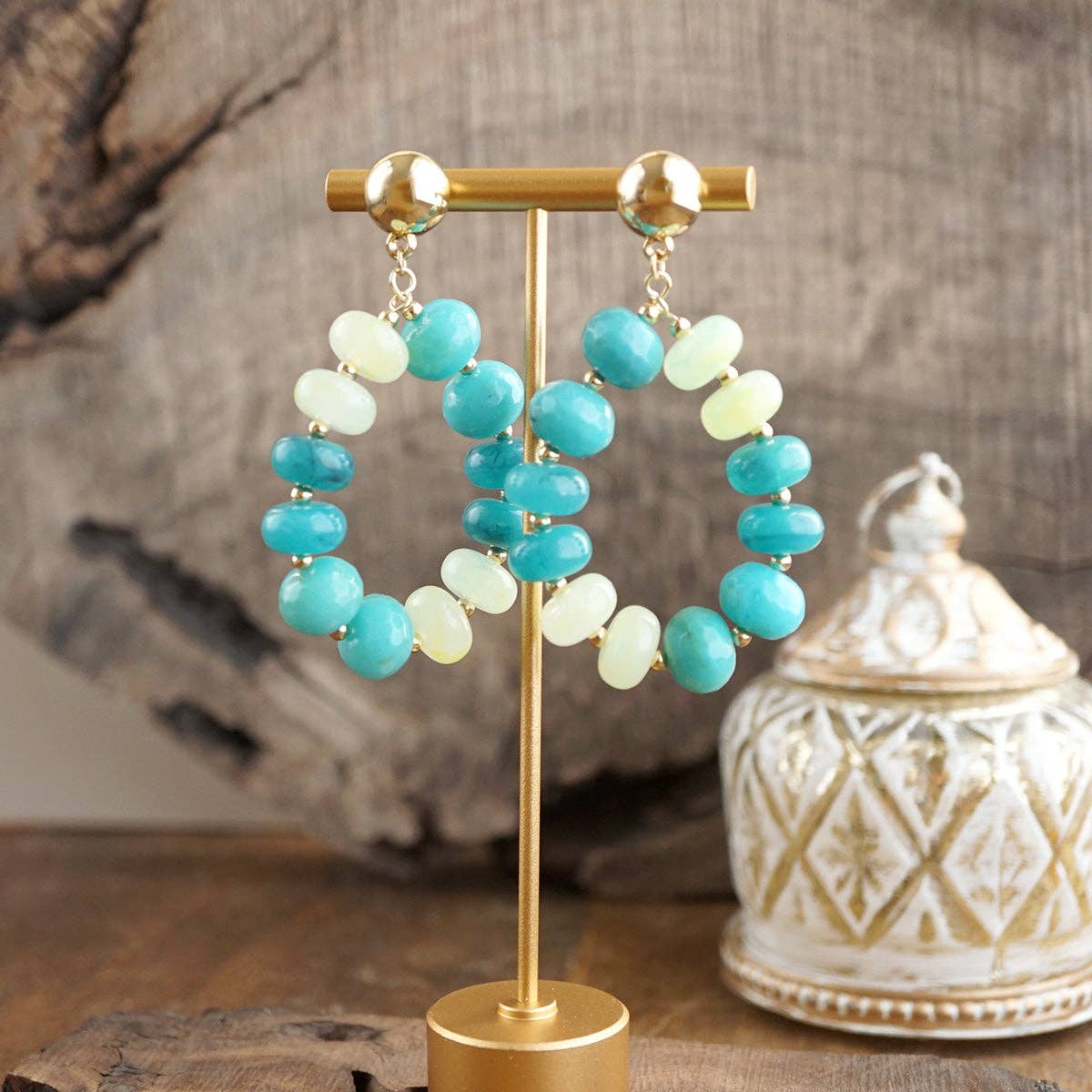 Sunlit Tides – Candy-Toned Beaded Teardrop Earrings