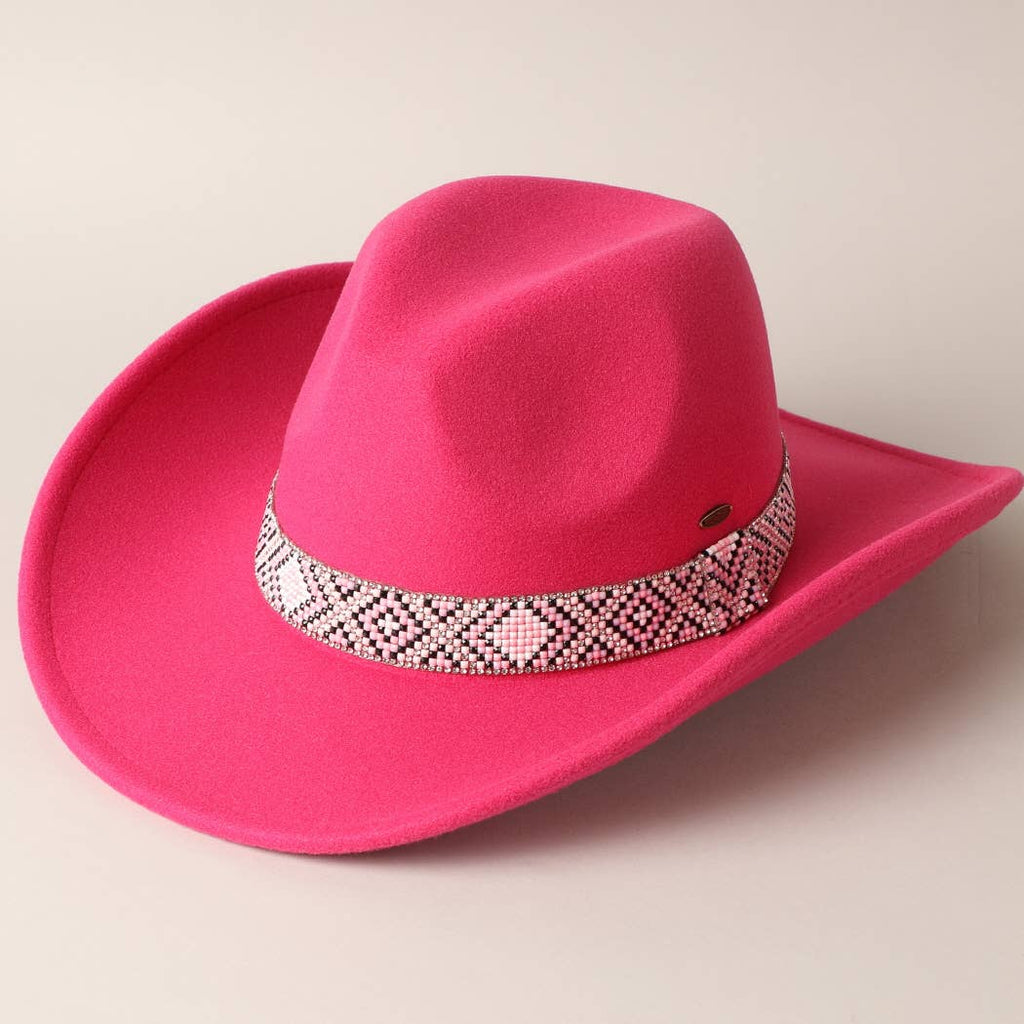 Vegan Felt with Aztec Beaded Trim Cowboy Hat