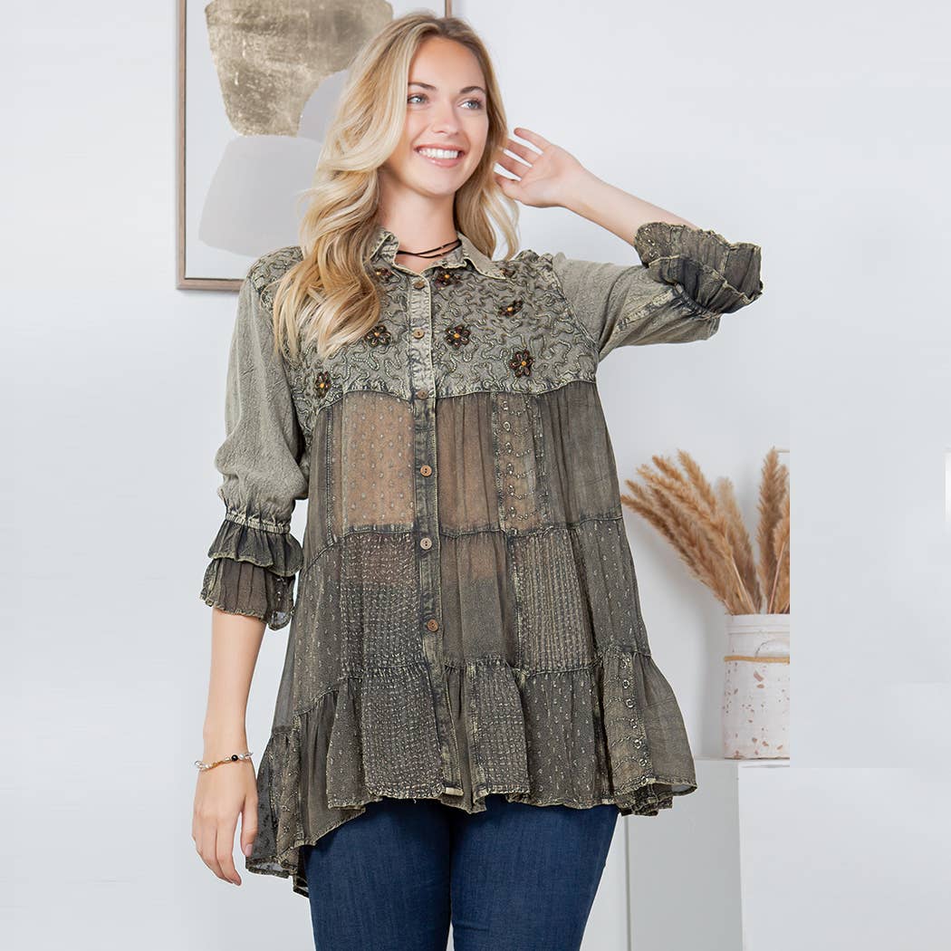 Chasing Daylight Embroidered Button-Down Tunic