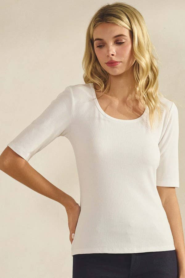Pure Comfort Modern Mid Sleeve Ribbed Fitted Top