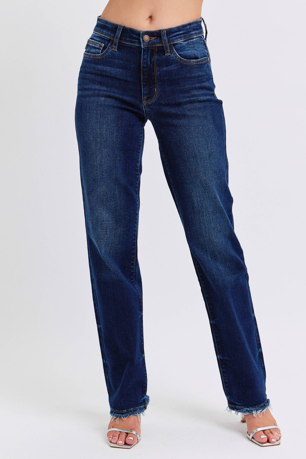 Judy Blue Mid Rise Straight Leg with Fray Hem