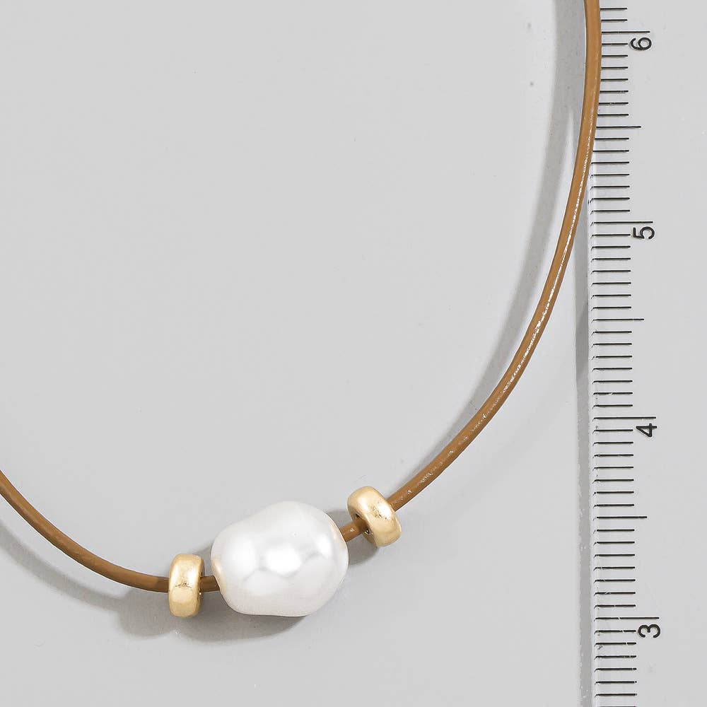 Leather Cord Baroque Pearl Station Necklace