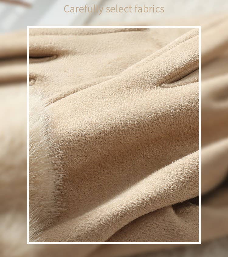 Faux Suede Gloves with Fur and Belt Accent