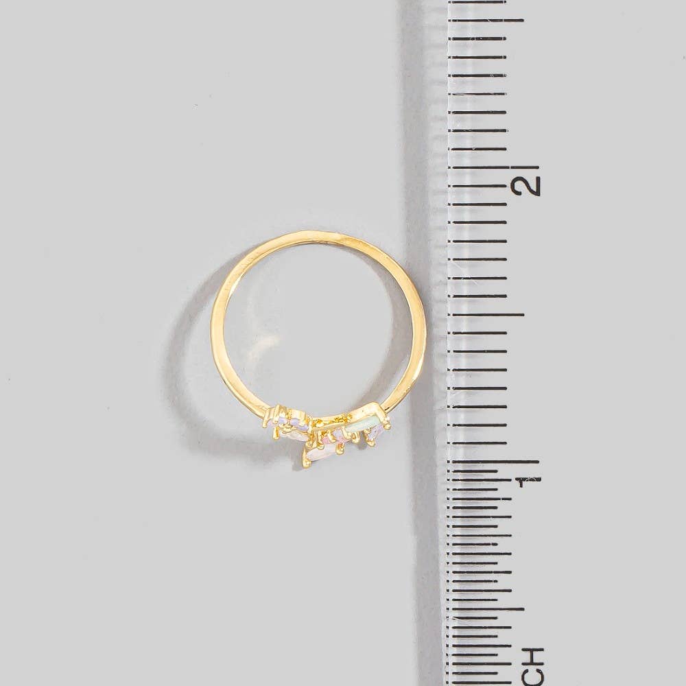 Layered Cz Leaf Branch Open Band Ring