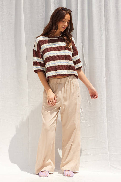 3/4 Sleeve Slouchy Striped Knit Top