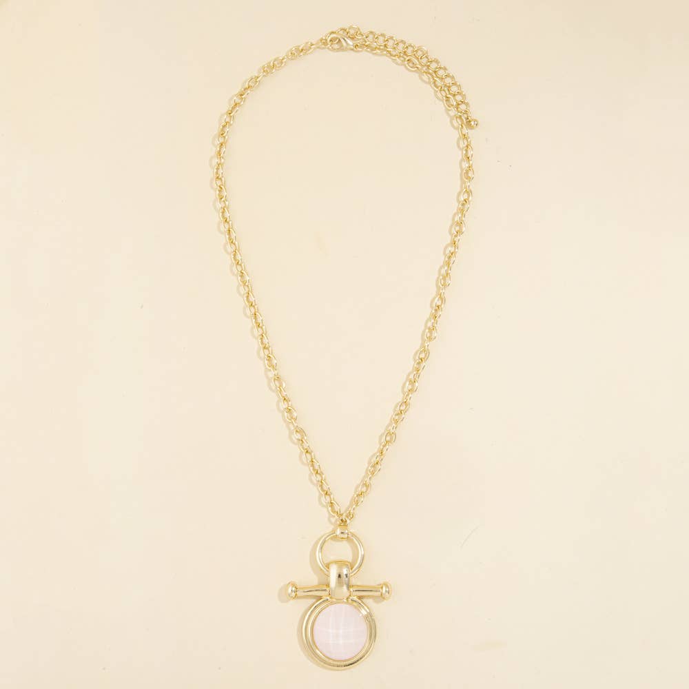 Chunky Chain Necklace With Round Stone Pendant