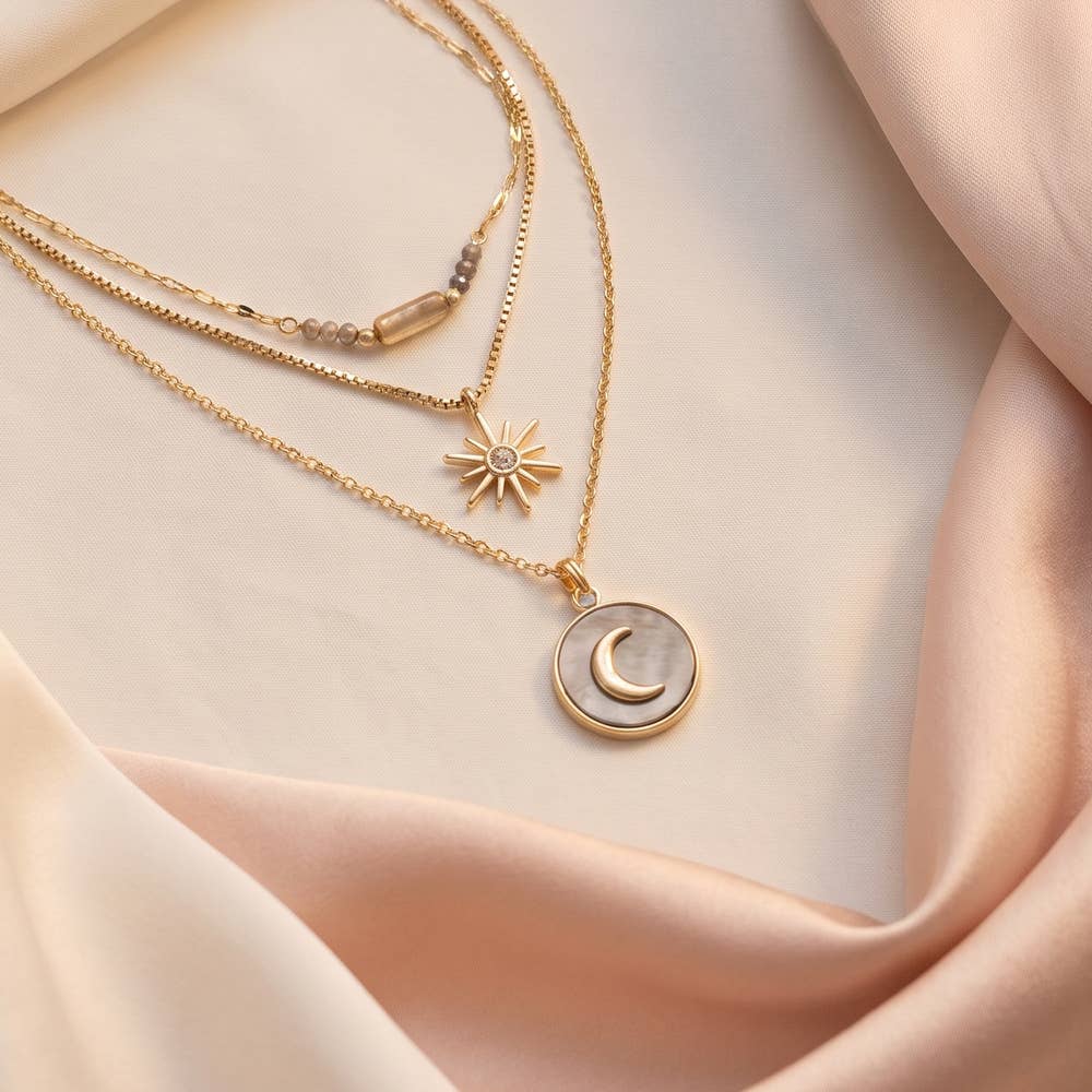 Layered Celestial Mop Moon And Star Necklace
