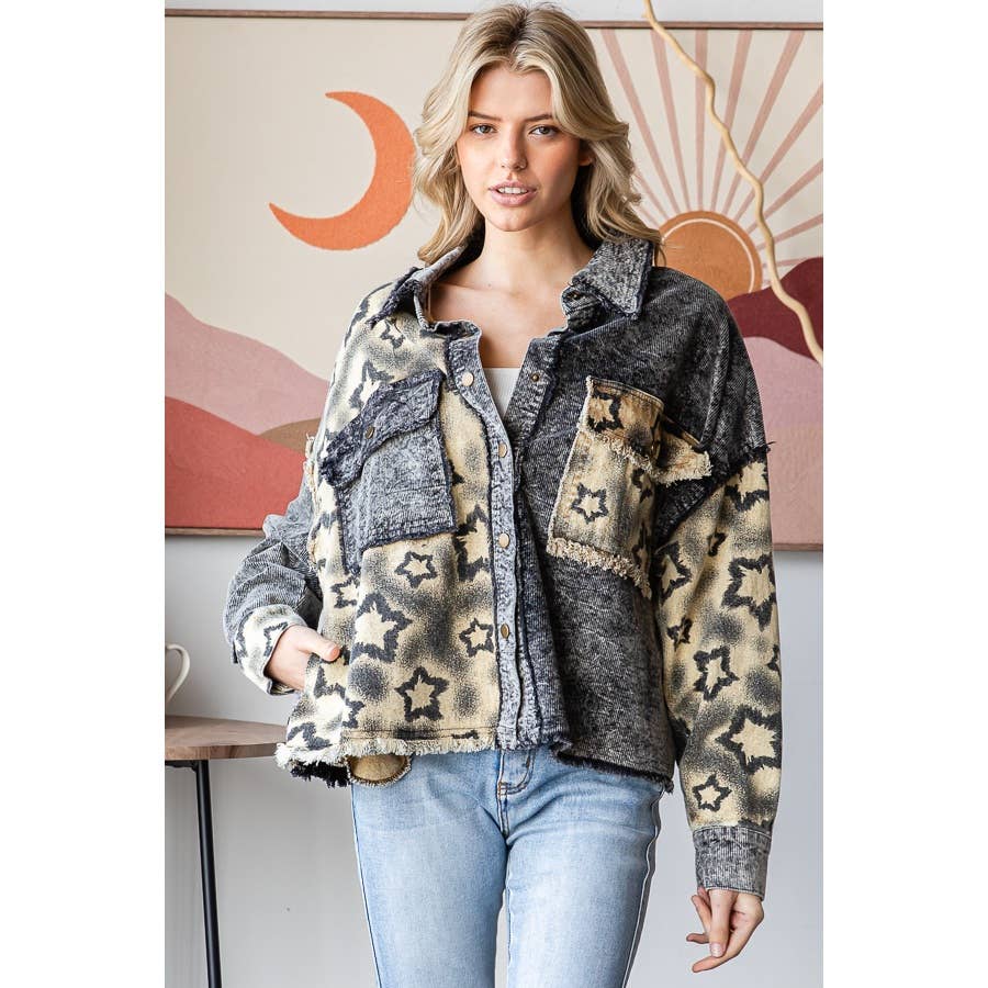 WASHED STAR PRINT CORDUROY MIX JACKET