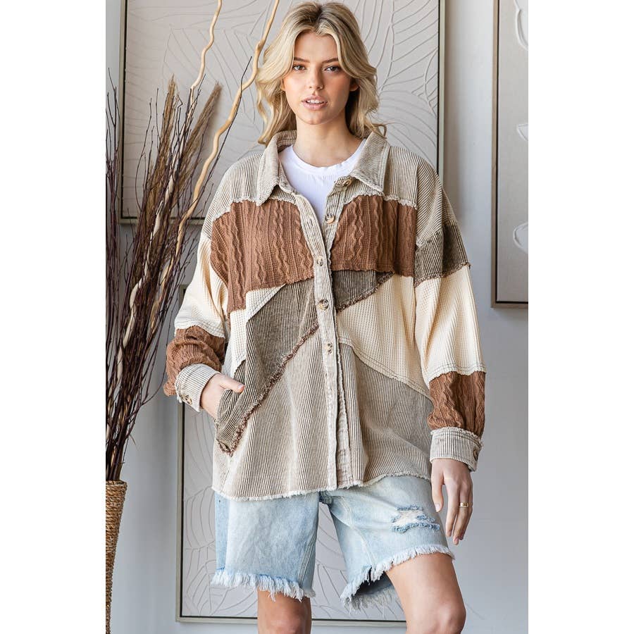 MINERAL WASHED COLORBLOCK DROP SHOULDER SHACKET