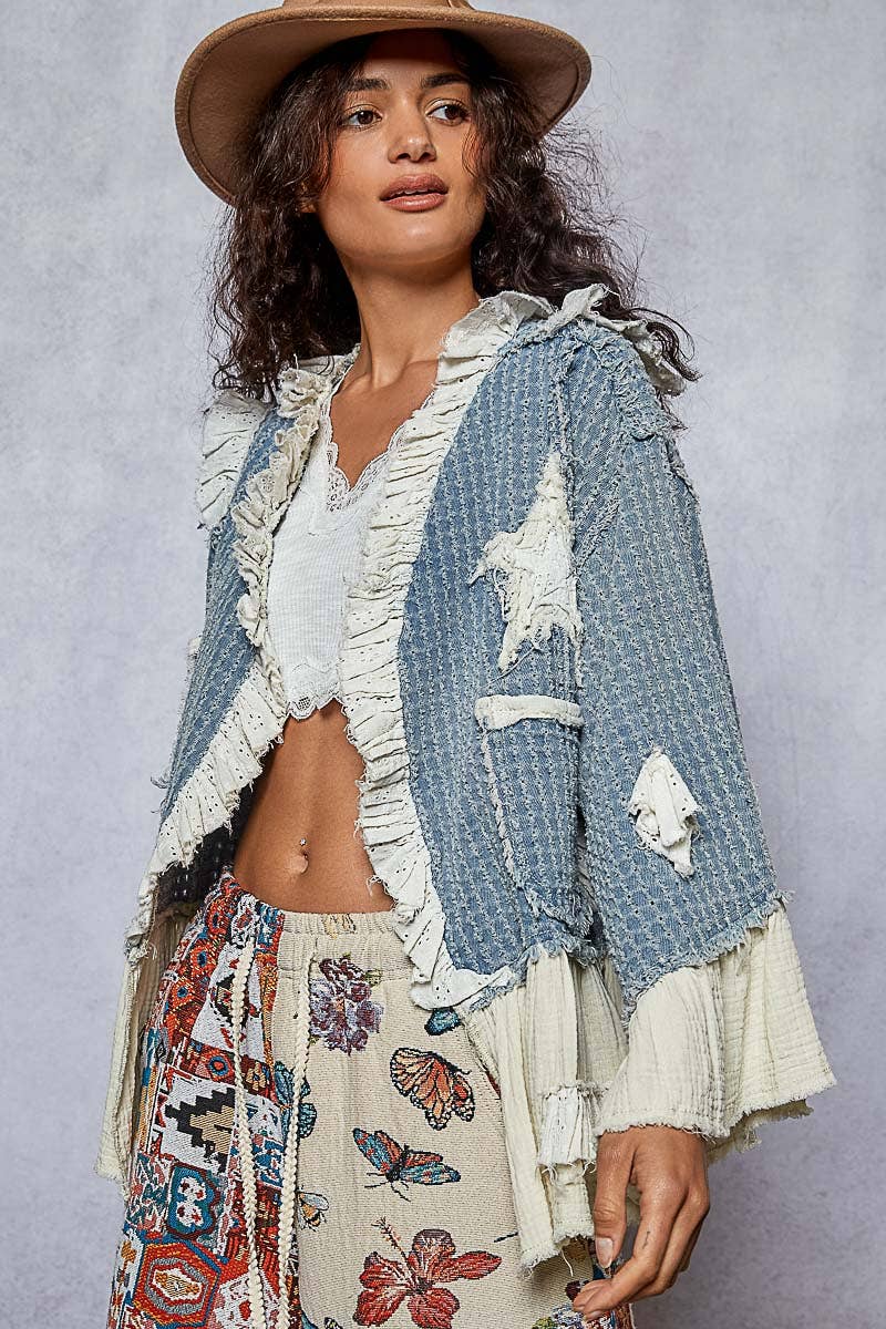 3/4 Sleeve Star Denim Jacket