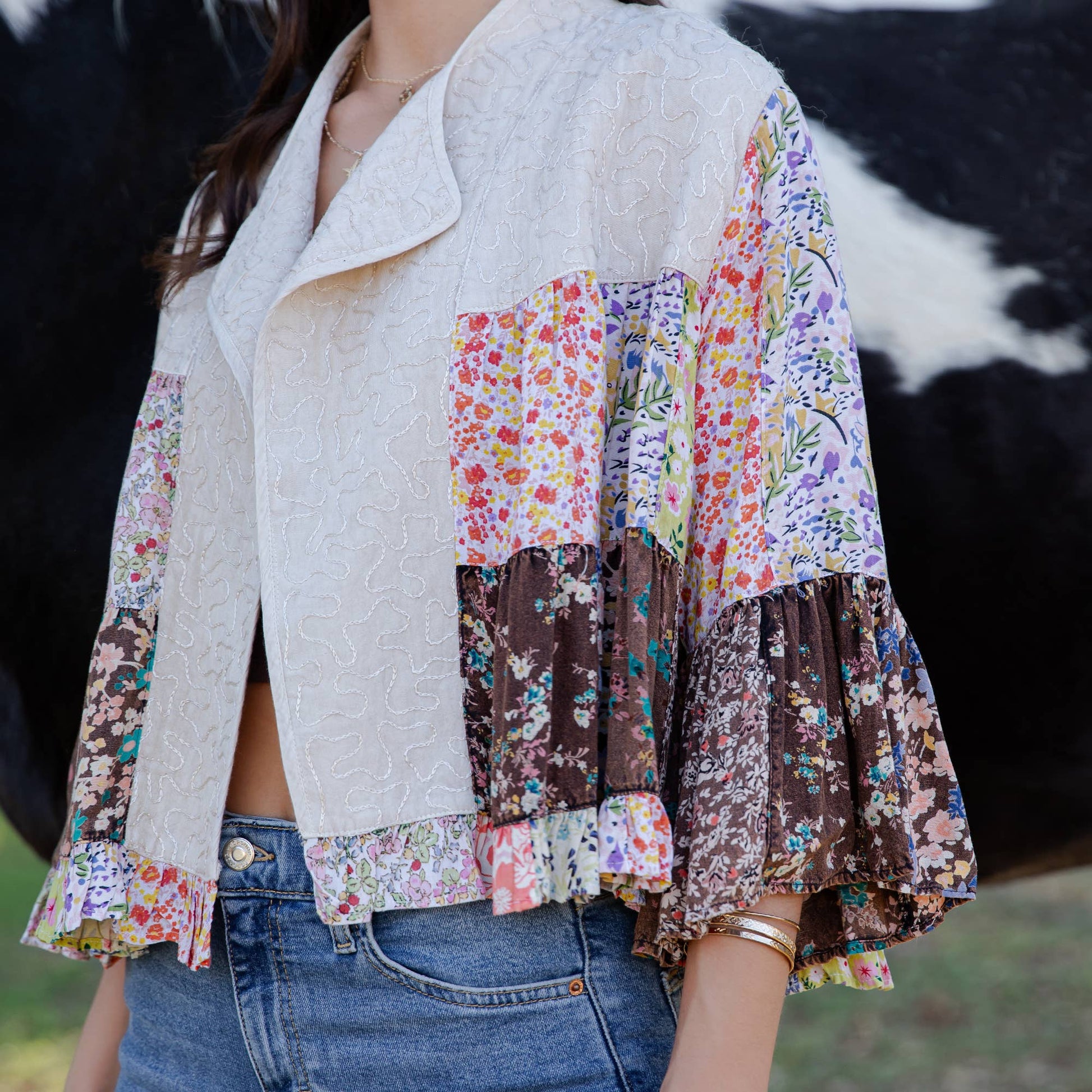 Boho Patchwork Embroidered Summer Shrug Top/ Marlowe