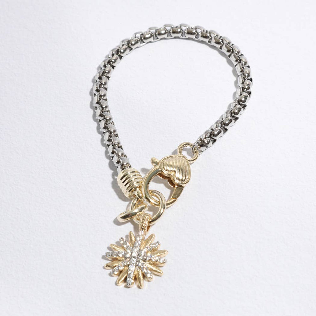 Starburst CZ Two-Toned Chain Design Bracelet