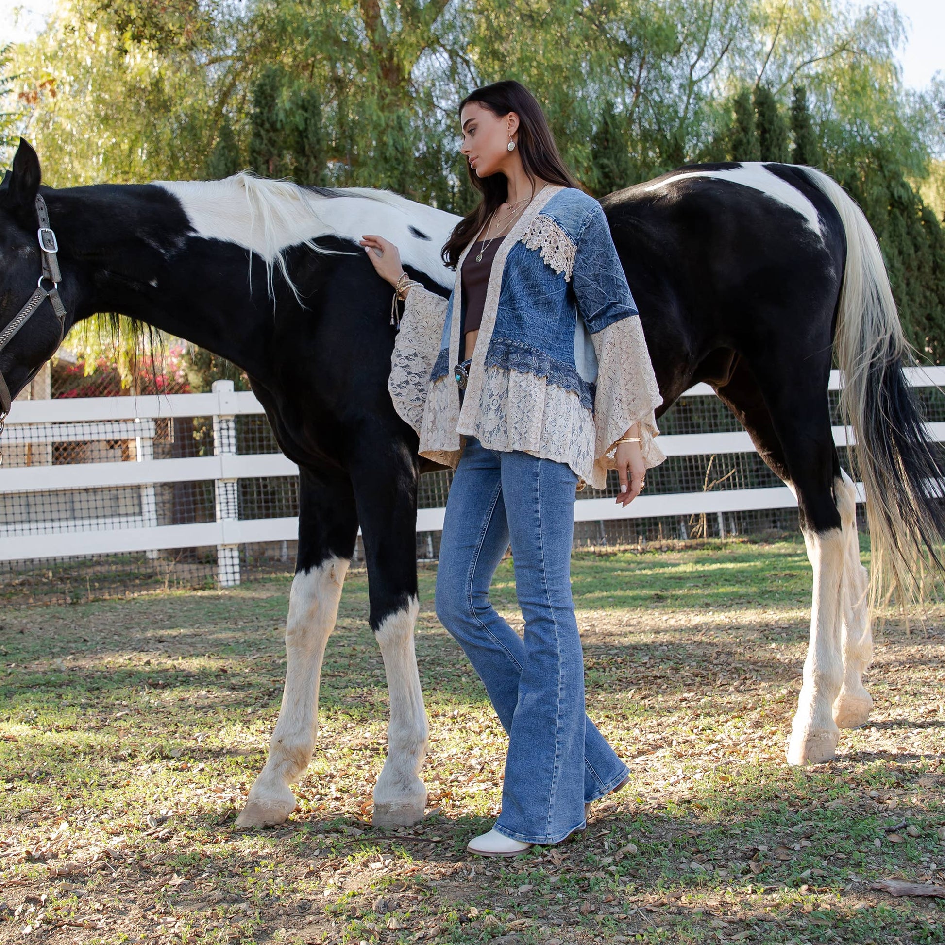 Boho Lace & Denim Patchwork Kimono Top/Sienna