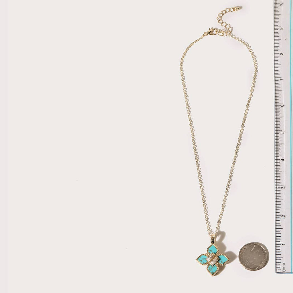Gold CZ Pave Turquoise Clover Necklace
