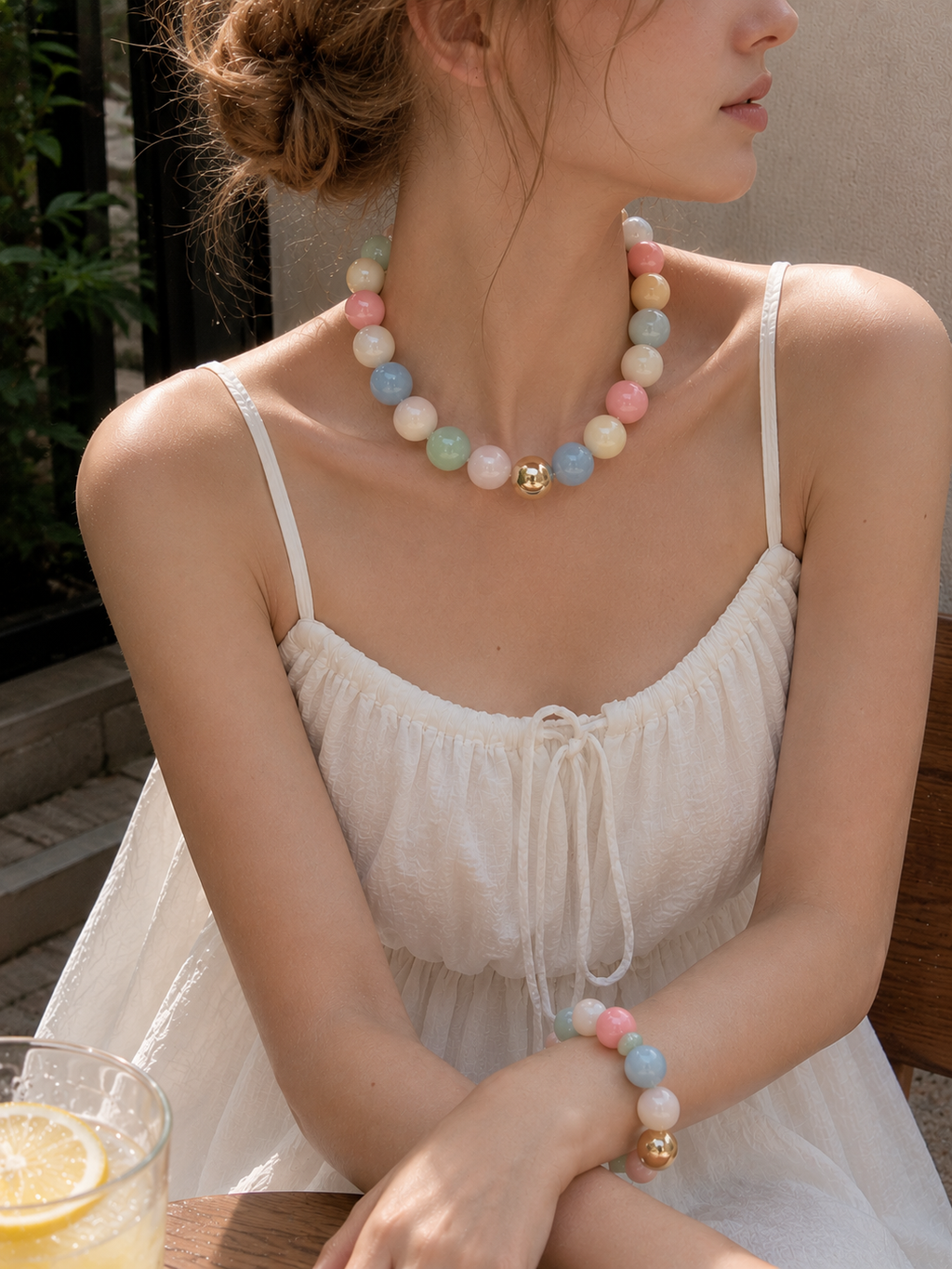 Pastel Marble Statement Beaded Stretch Bracelet