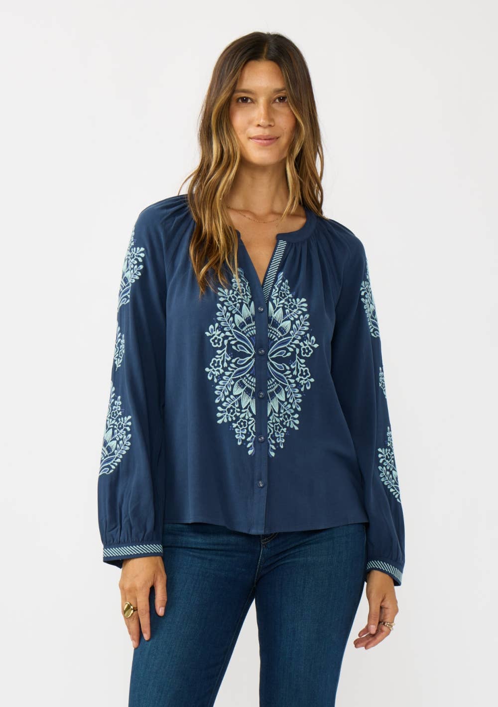 Maeve Embroidered Button Blouse