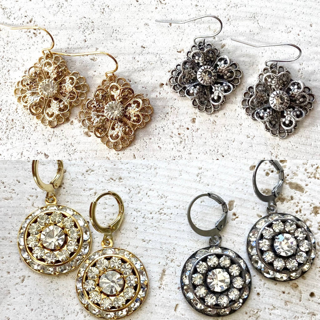 Vintage Circle Sparkle Earrings