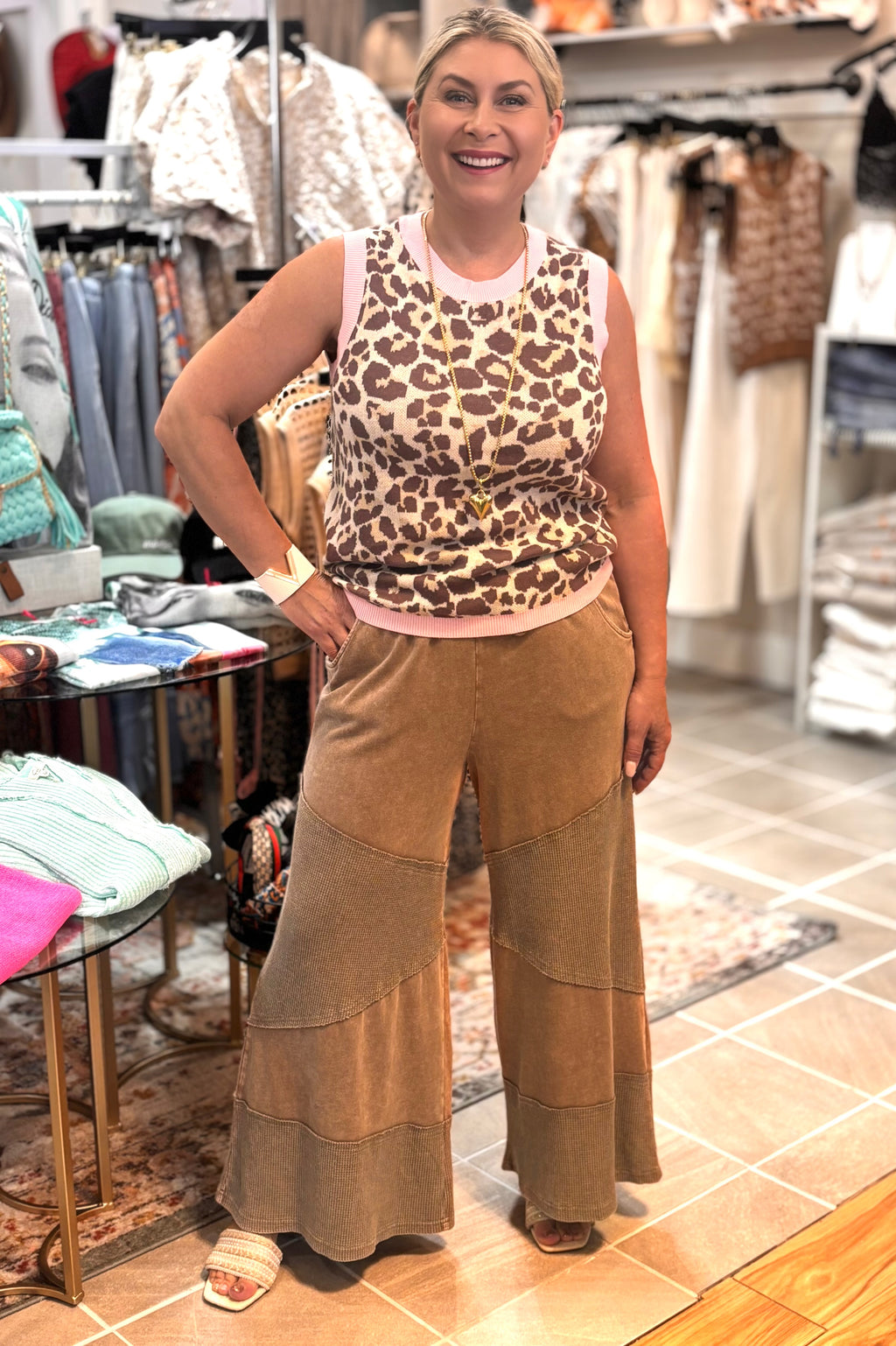 CATrina Leopard Ribbed Twin Sweater Vest