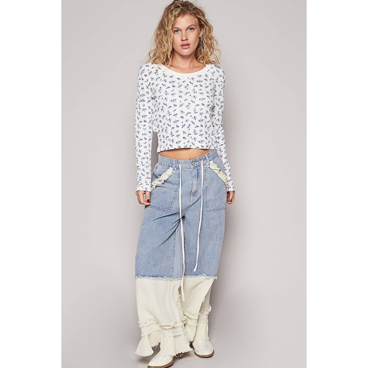 POL Vintage Washed Double Gauze Wide Leg Pants