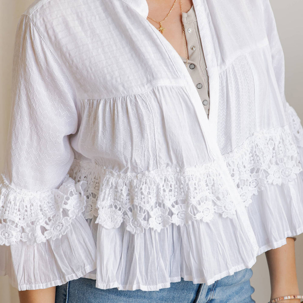Boho Tiered Crochet Lace Open Front Shrug