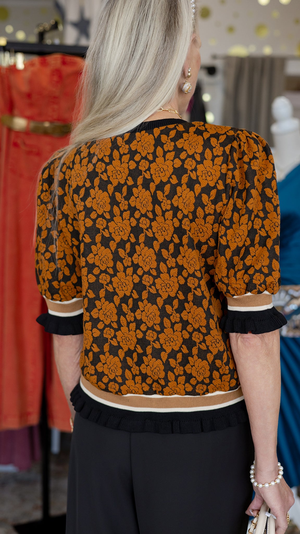 Lorenza Golden Garden Puff Sleeve Sweater