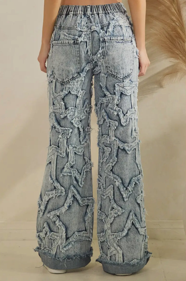 Textured Washed Star Patch Jeans