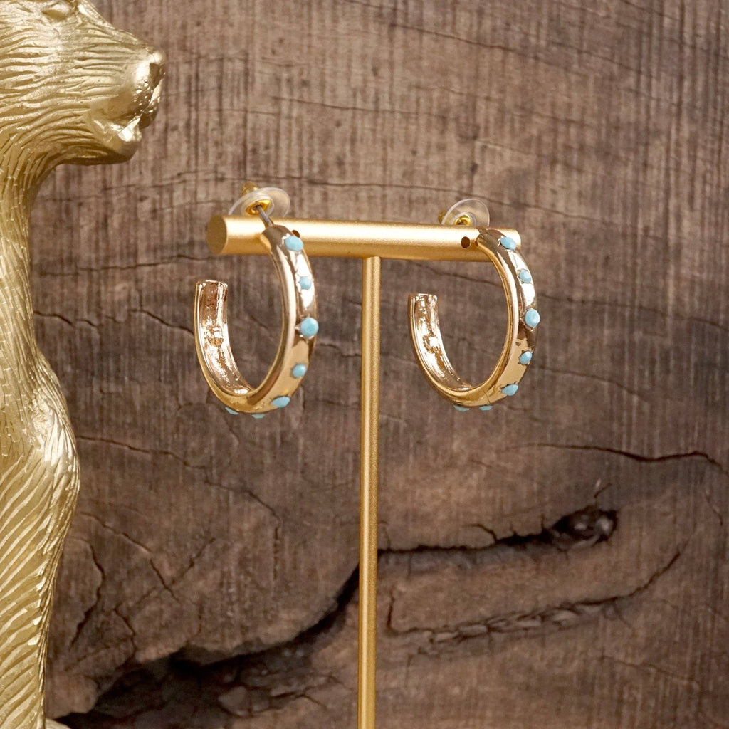 Classic Bubble Hoops – Gold with Crystal, Pearl, or Turquoise