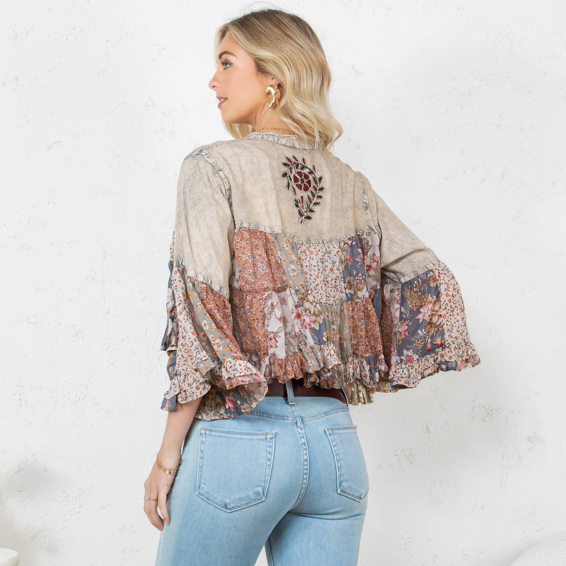 Vintage Bohemian : Tiered Patchwork Cropped Shrug