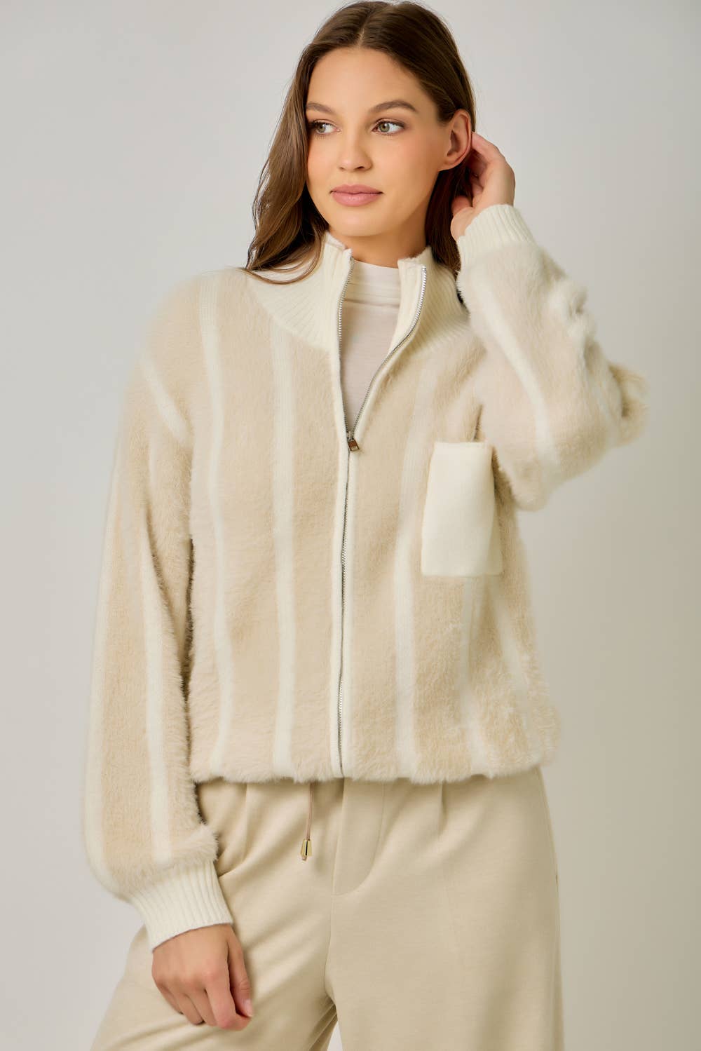 Fuzzy Zip-Up Sweater Jacket