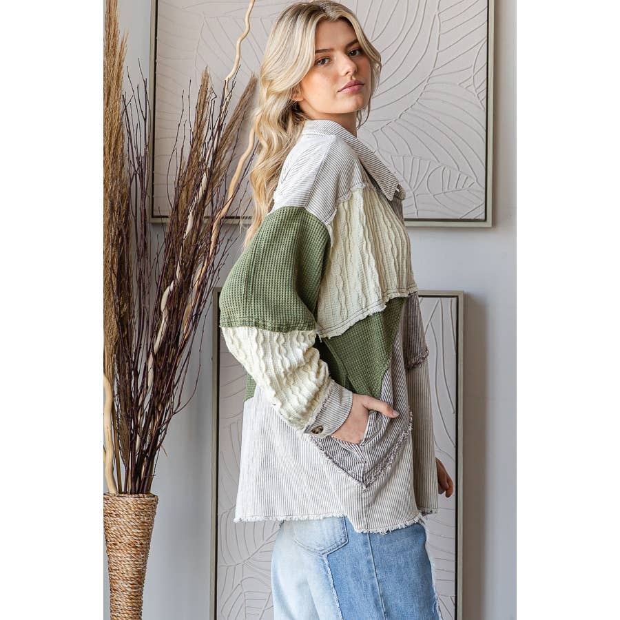 MINERAL WASHED COLORBLOCK DROP SHOULDER SHACKET