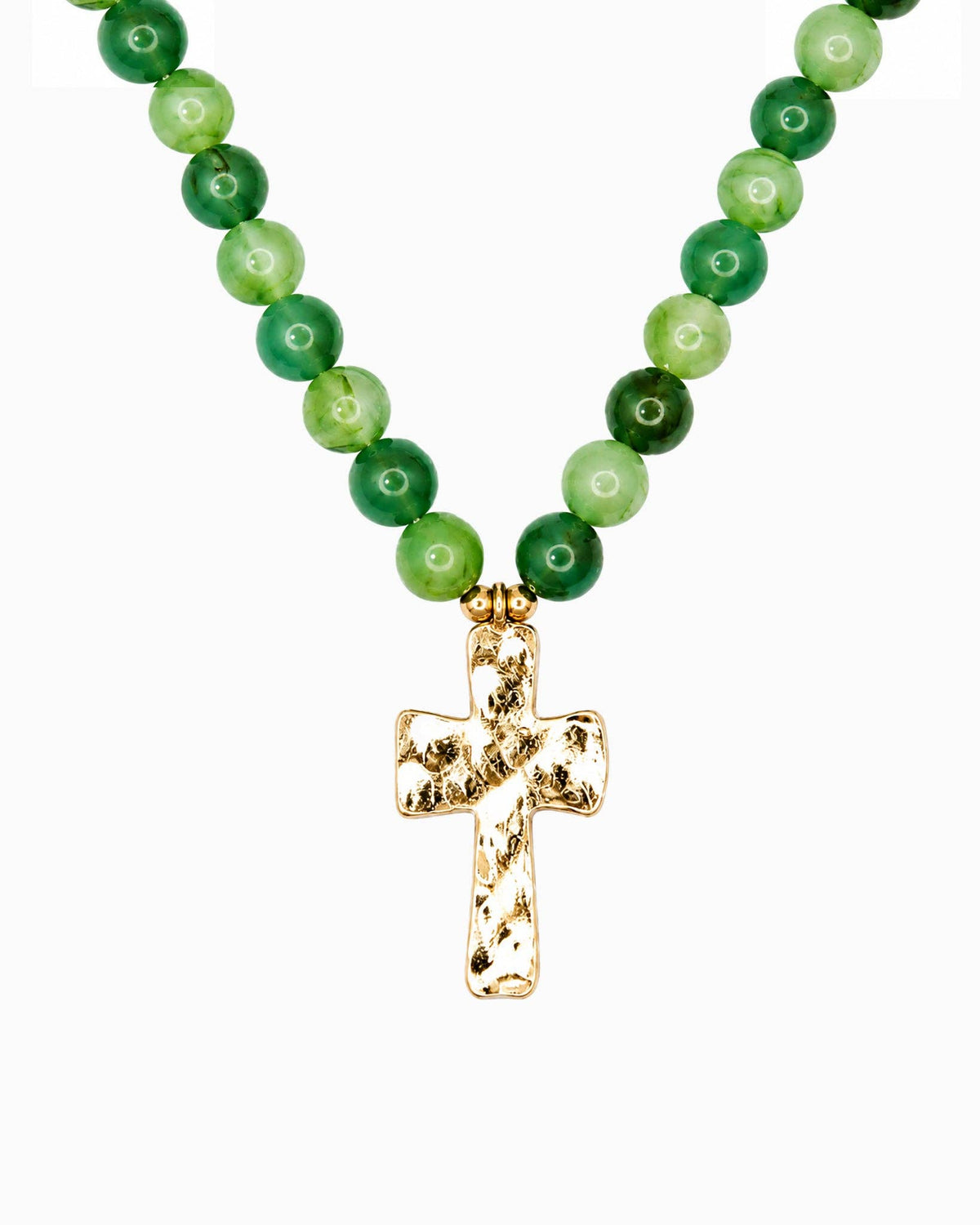 Hammered Cross Pendant Beaded Statement Necklace - 5 Color
