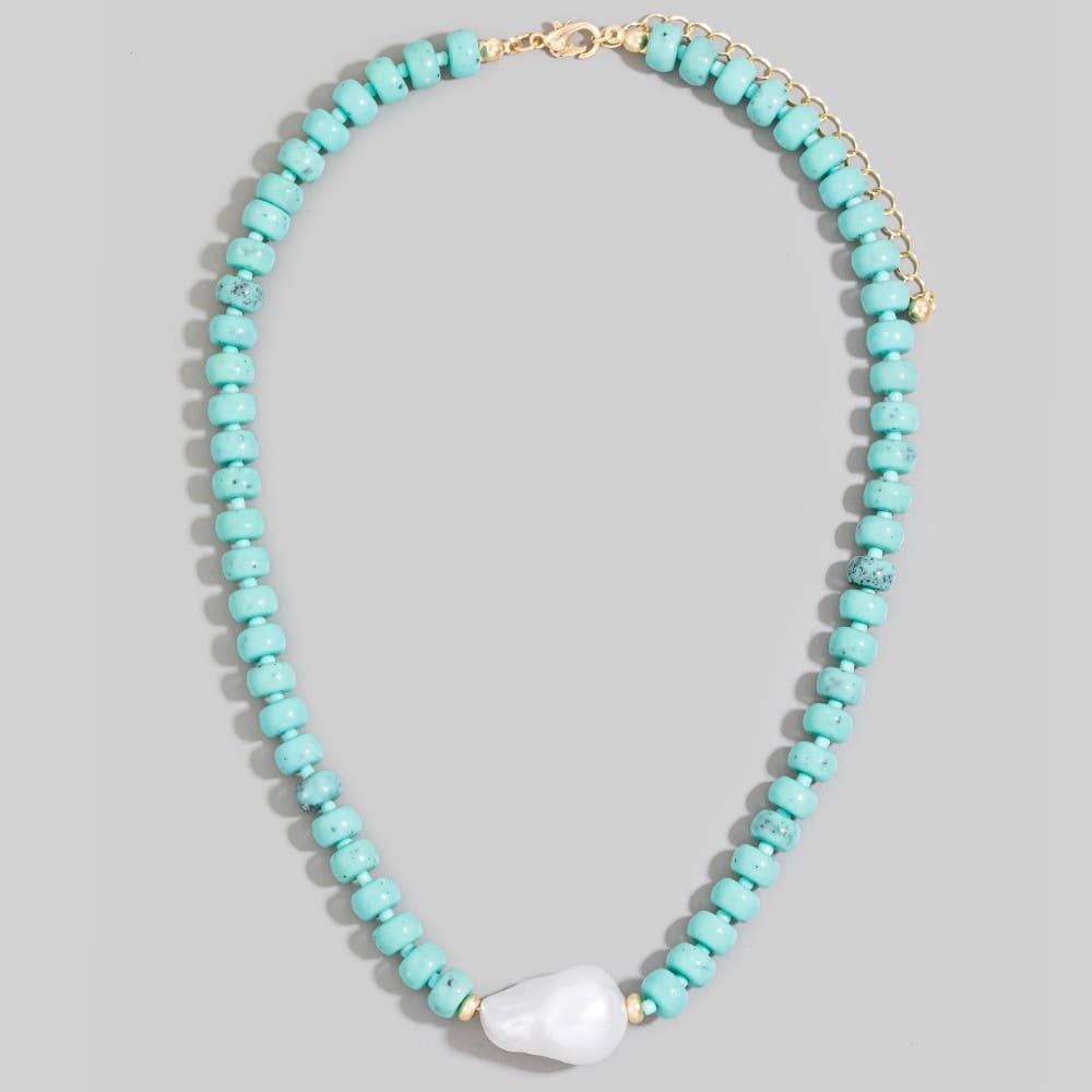 Pearl Pendant Green Stone Beaded Necklace