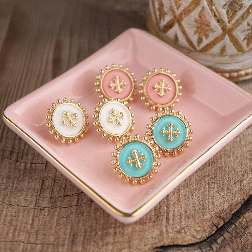 Sunlit Faith – Cross Medallion Stud Earrings