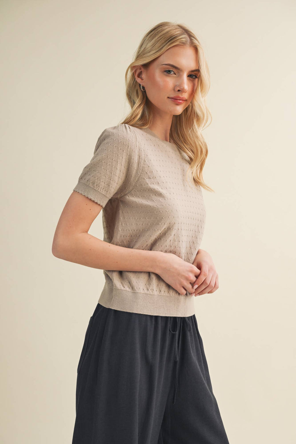 Starburst Pointelle Puff Sleeve Sweater